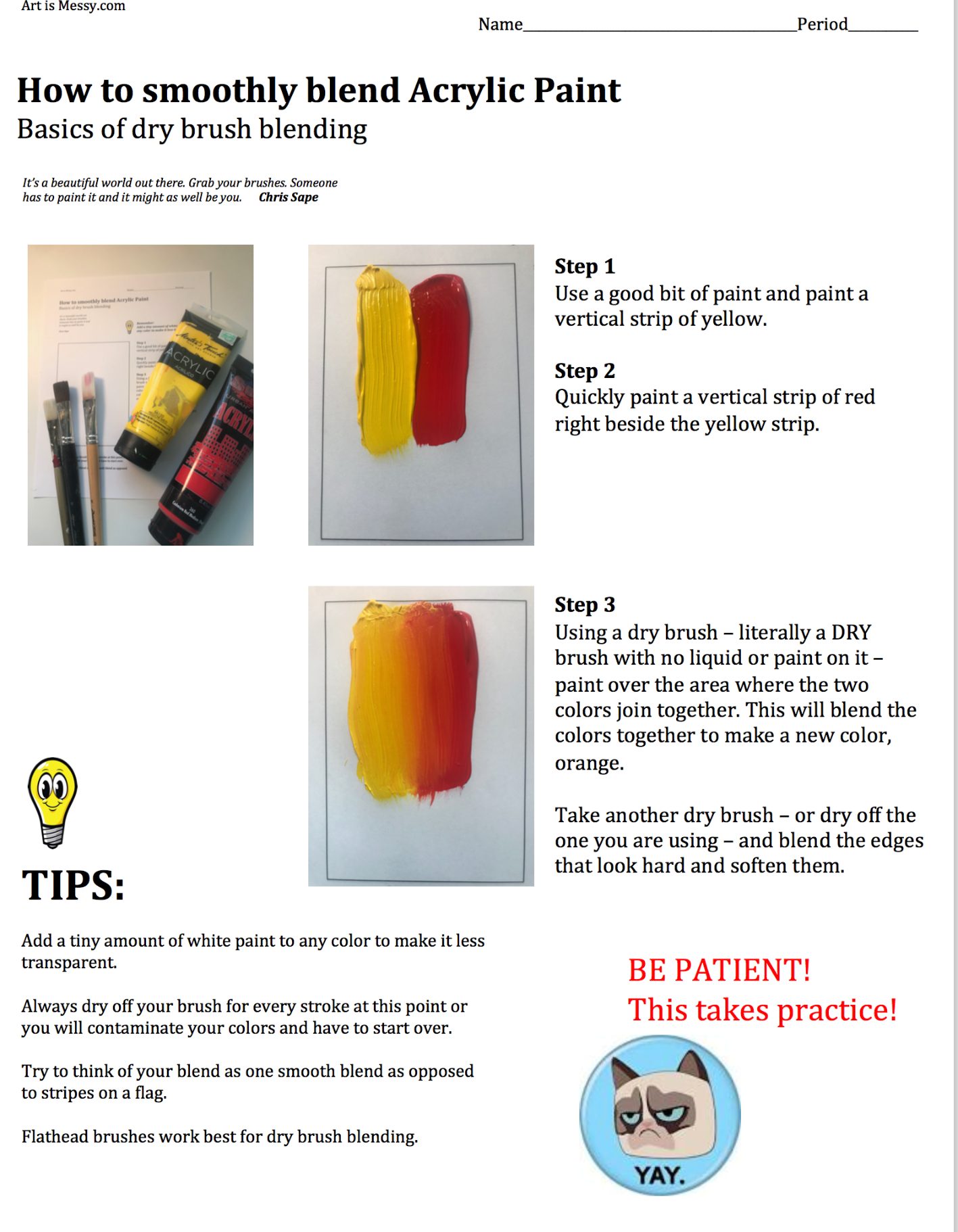 Worksheet: How to blend Acrylic Paint - Art Lesson Plans