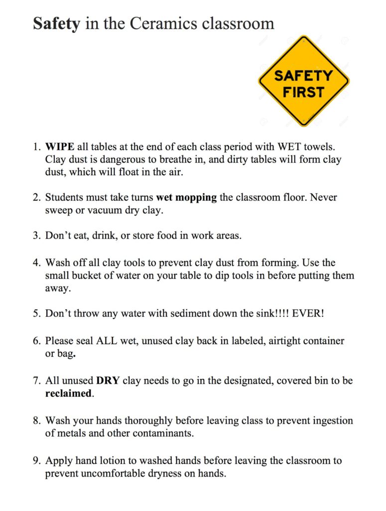 Safety Rules in Ceramics Classroom - Art Lesson Plans