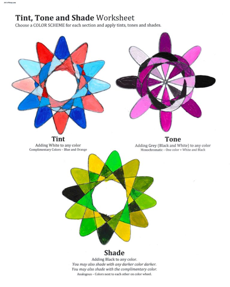 Worksheet How to Tint, Tone, and Shade Colors Art Lesson Plans